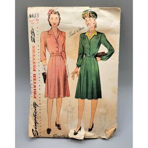 Simplicity 1942 Women's Dress Button Bodice Gored Sewing Pattern #4433 Size 36